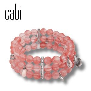 Cabi Palm Beach Bracelet (#2175) coral pink triple strand elastic silver charms
